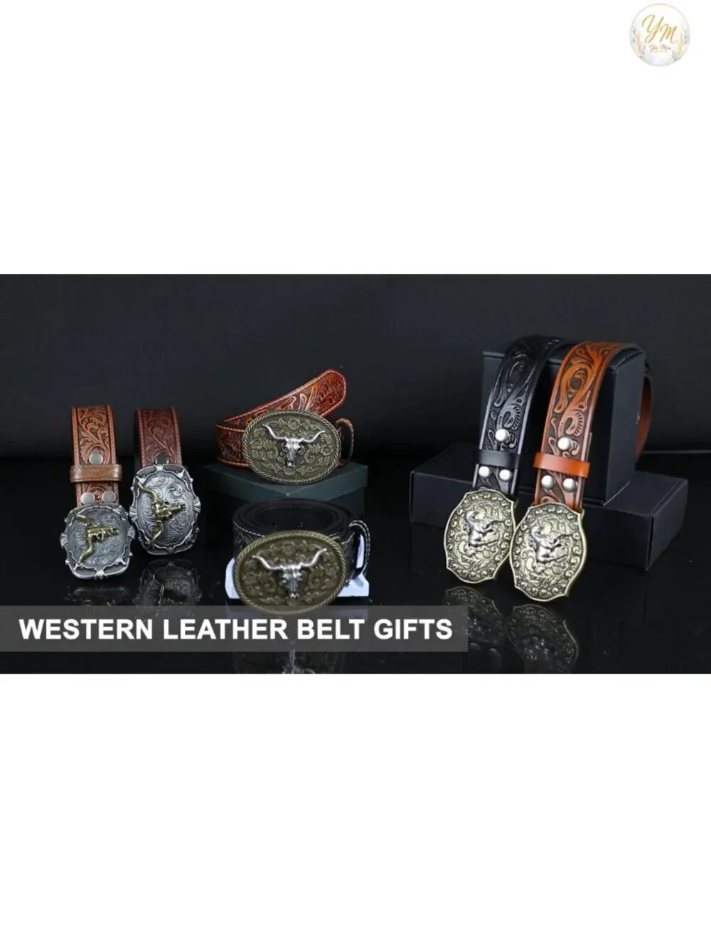 Western Leather Buckle Belt for Men Women Cowboy Belt Gift 1.5